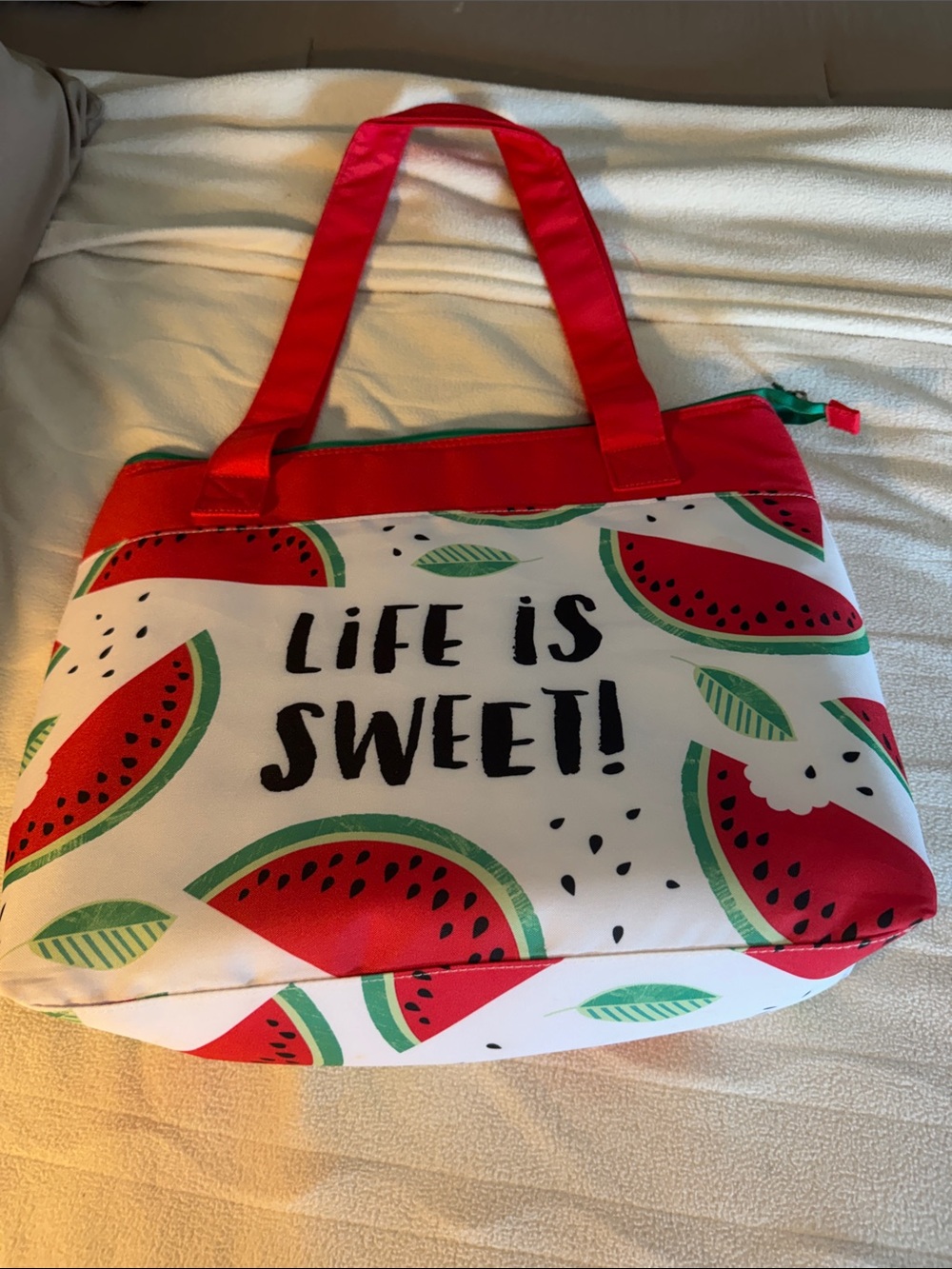 Life Is Sweet Watermelon Print Tote Bag - Red/Green